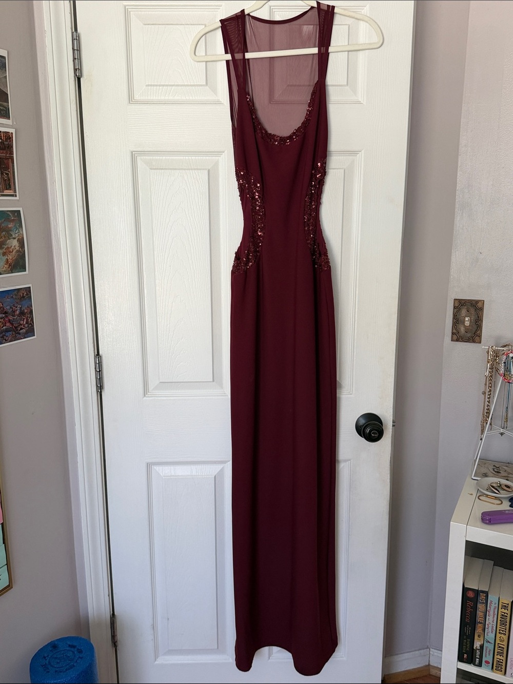Meshki Burgundy Maxi Dress with Sequin Side Panels